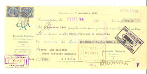 Documento originale, autentico 1941 MAROSTICA Ceramiche Artistiche  CMA Cambiale pubblicitaria timbri 1