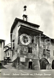 Cartolina originale da collezione 1963 CLUSONE BG Palazzo comunale con orologio FANZAGO Cartolina postale FG VG 1