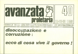 Giornale, rivista storica 1980 AVANZATA PROLETARIA Governo vive di disoccupazione e corruzione *Giornale 1