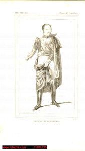 Stampa, bozzetto originale 1852 REGNE DE NAPOLEON Costumes français Eugène de BEAUHARNAIS Gravure CAMUS 1