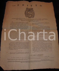 Documento originale, autentico 1834 STATO PONTIFICIO Nuovo ordinamento uffici ipotecari MANIFESTO 1