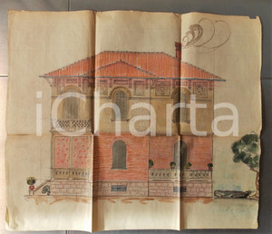 Stampa, bozzetto originale 1926 CANTU' Prospetto per VILLA MARELLI *ACQUERELLATO A MANO Autografo 1