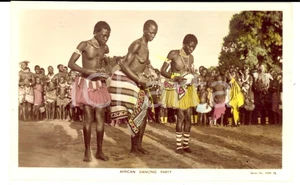 Cartolina originale da collezione 1958 MUHEZA TANZANIA African dancing party VINTAGE postcard FP VG 1