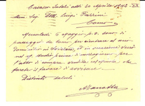 Autografo originale 1942 CASASCO INTELVI CO Alessandro ZANOTTA a notaio Luigi FAZZINI AUTOGRAFO 1