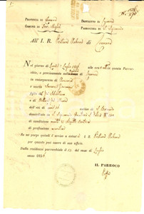 Manoscritto, lettera originale 1856 DUEMIGLIA CREMONA Muratore Giovanni SAVARESE muore di anasarca 1