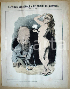 Stampa, bozzetto originale 1871 Caricatura Principe JOINVILLE e la Venere Spagnola 1