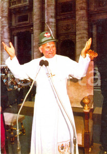 Fotografia d'epoca originale 1879 BOARIO TERME (BS) Papa GIOVANNI PAOLO II incontra ALPINI Timbro IÂ° giorno 1