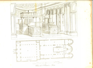 Stampa, bozzetto originale 1845 Cesare CANTU  Chiesa di SAN CLEMENTE a Roma Stampa da Storia Universale 1