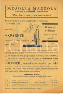 Materiale pubblicitario d’epoca 1930 ca MILANO Ditta MOJOLI & MAZZOLA Martellatrice SPARRER per falci Illustrato 1