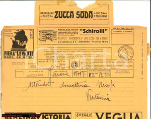 Documento originale, autentico 1935 FERRARA Telegramma pubblicitario FIERA DEL LEVANTE - Benzina VICTORIA 1