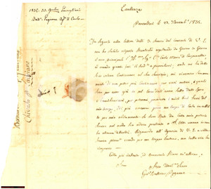 Manoscritto, lettera originale 1835 PAGNONE interrompe servizio per Conte MORRA 1