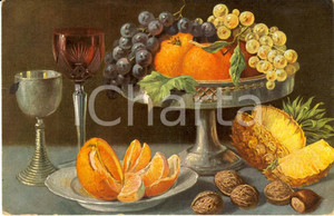 Cartolina originale da collezione 1930 ca ARTE Natura morta con frutta e piatti Cartolina postale ILLUSTRATA FP 1