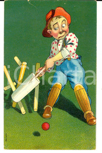 Cartolina originale da collezione 1913 SPORT Una rischiosa partita a CRICKET *Cartolina ILLUSTRATA SATIRICA 1