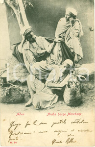 Cartolina originale da collezione 1906 ADEN (YEMEN) Gruppo di mercanti arabi per Ida STANGA *Cartolina FP VG 1