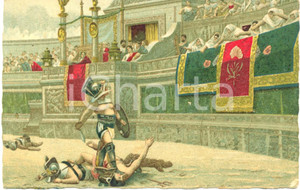 Cartolina originale da collezione 1920 ca ANTICA ROMA Combattimenti tra gladiatori *Cartolina postale ILLUSTRATA 1