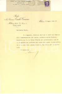 Autografo originale 1932 MILANO Avv. comm. Emilio TANARA interviene a commemorazione Autografo 1