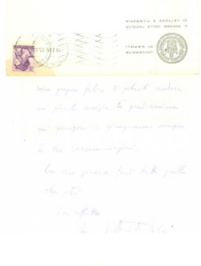 Autografo originale 1965 NAPOLI Lettera Vittorio DE FALCO per favore a un collega  Autografo 1