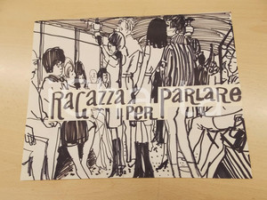 Stampa, bozzetto originale 1960 ca BRUNETTA Bruna MATELDI MORETTI Ragazza per parlare Disegno originale 1
