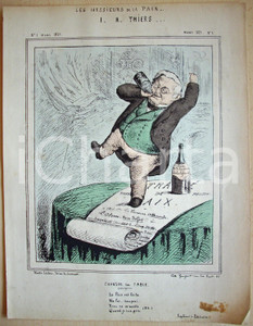 Stampa, bozzetto originale 1871 Caricatura di Adolphe THIERS Messieurs de la paix 1