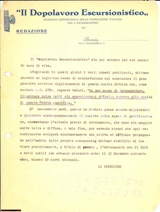 Documento originale, autentico 1927 BRESCIA Propaganda del Dopolavoro escursionistico  Lettera 1