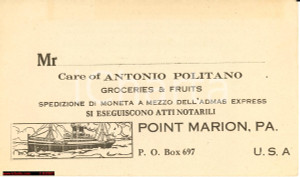 Oggetto da collezione cartaceo 1940ca POINT MARION  Antonio Politano Groceries & Fruits  Atti notarili  BUSTA 1