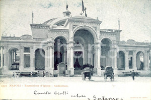 Cartolina originale da collezione 1900 NAPOLI Esposizione d Igiene  Carrozze davanti all AUDITORIUM Cartolina VG 1