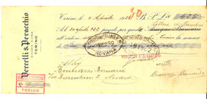Oggetto da collezione cartaceo 1932 TORINO Ditta VERCELLI & PERACCHIO Docks Dora Assegno pubblicitario 1