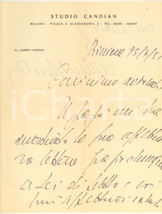 Autografo originale 1951 MILANO Aurelio CANDIAN a un amico per lettere ricevute  Autografo 1