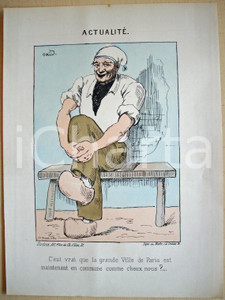 Stampa, bozzetto originale 1871 Caricatura La grande Ville de PARIS est en COMMUNE 1
