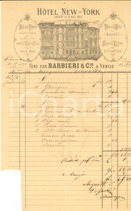 Documento originale, autentico 1875 VENEZIA Hotel NEW YORK  BARBIERI & Cie Fattura intestata 1