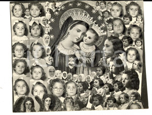 Fotografia d'epoca originale 1960 ca GENAZZANO (RM) Madonna Buon Consiglio - Fotomontaggio con orfanelle 1