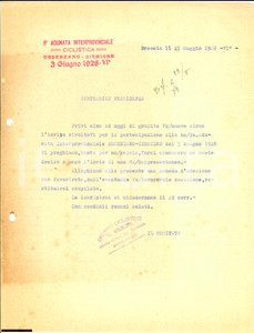 Documento originale, autentico 1928 BRESCIA II Adunata Ciclistica DESENZANO-SIRMIONE 1