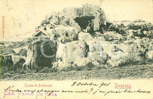 Cartolina originale da collezione 1901 SIRACUSA La tomba di ARCHIMEDE - Cavaliere Paolo DE NAVA *Animata FP VG 1