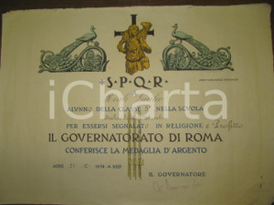 Oggetto da collezione cartaceo 1934 Attestato  PUBLIO MORBIDUCCI illustratore LEGGI 1