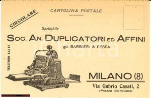 Cartolina originale da collezione Milano anni  30  Duplicatori Barbieri & Sessa 1