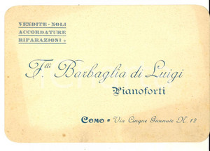 Materiale pubblicitario d’epoca 1910 COMO F.LLI BARBAGLIA di Luigi  Pianoforti Biglietto pubblicitario 1