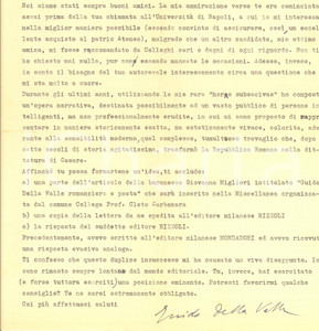 Autografo originale 1956 NAPOLI Lettera Guido DELLA VALLE per pubblicazione romanzo  Autografo 1