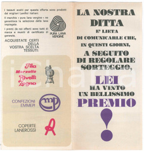 Materiale pubblicitario d’epoca 1968 Concorso a premi Grandi Marche FILA MARZOTTO ZEGNA RIVETTI Pieghevole 1