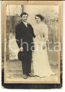 Fotografia d epoca originale 1910 AREA FRANCESE Coppia di sposi nel giorno delle nozze Foto VINTAGE 12x17 1