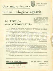 Materiale pubblicitario d’epoca 1930 ca MILANO SocietÃ  AZETA Tecnica agraria Azetocoltura ILLUSTRATO 1