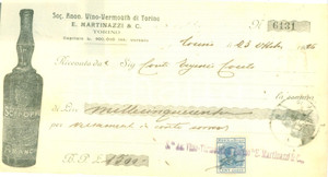 Documento originale, autentico 1926 TORINO Soc. Anonima MARTINAZZI Vino American Vermouth Ricevuta ILLUSTRATA 1