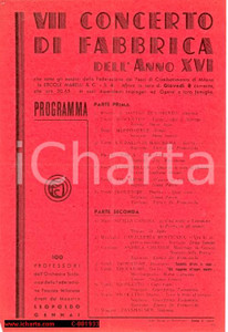 Materiale pubblicitario d’epoca 1938 SESTO SAN GIOVANNI Ercole MARELLI  Concerto di fabbrica Leopoldo GENNAI 1