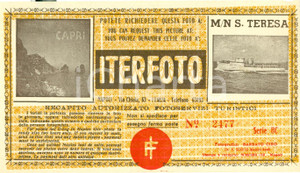 Oggetto da collezione cartaceo 1950 ca CAPRI Biglietto di viaggio su M/N S. TERESA Iterfoto 1