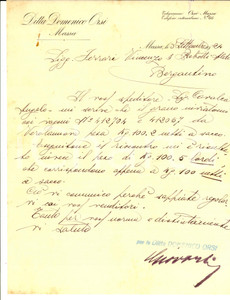 Manoscritto, lettera originale 1924 MASSA Ditta Domenico ORSI  Lettera sul peso di una spedizione di grano 1