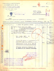 Documento originale, autentico 1944 MILANO Carlo CONTI stabilimento cartotecnico buste biglietti Fattura 1