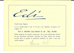 Cartolina originale da collezione 1950 ca MILANO via San Pietro all Orto Negozio EDI biancheria Cartoncino 1