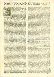 Giornale, rivista storica 1749 GIORNALE DI FOLIGNO n. 1 Celebrazioni Pontificie del NATALE al QUIRINALE 1