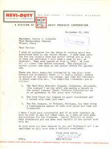 Autografo originale 1961 WATERTOWN Lettera E. F. TATE ELLIOTT  HeviDuty Electric Company AUTOGRAFO 1