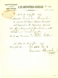 Documento originale, autentico 1847 GRANDUCATO TOSCANA Provvigione giudiziaria Francesco BRUSCHI I. Depositeria 1