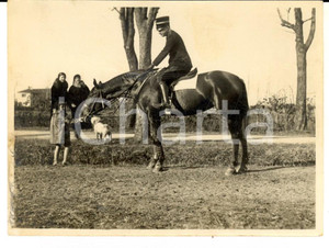 Fotografia d epoca originale 1930 ca AREA LOMBARDA ? Ufficiale a cavallo posa con una bambina Foto 11x8 1